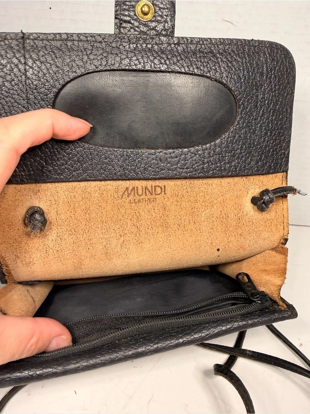 Mundi Vintage Black Pebbled Leather Crossbody Flap Bag